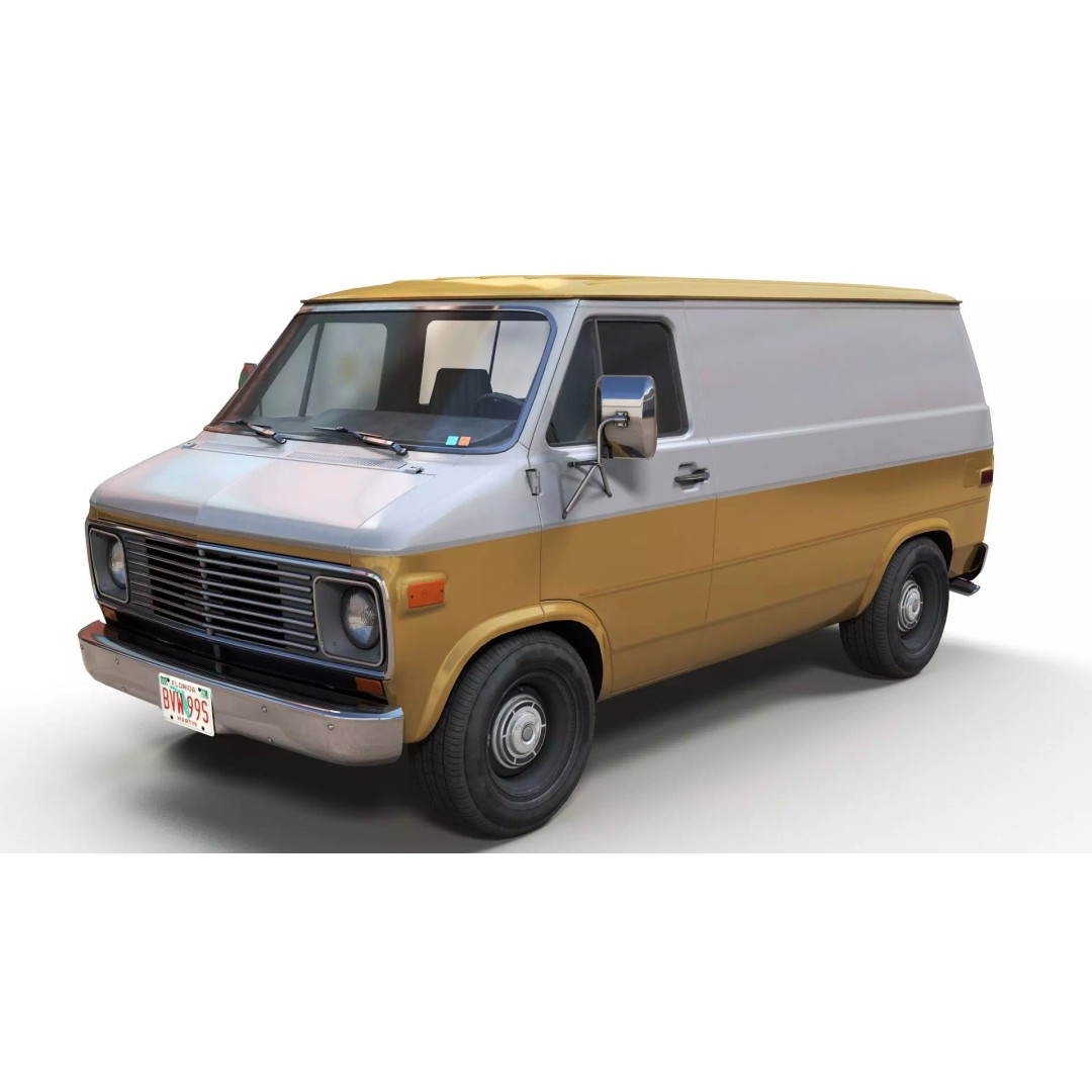 70s Industrial Short Van 3D Model – Low Poly Game Ready Asset, FBX - View 3