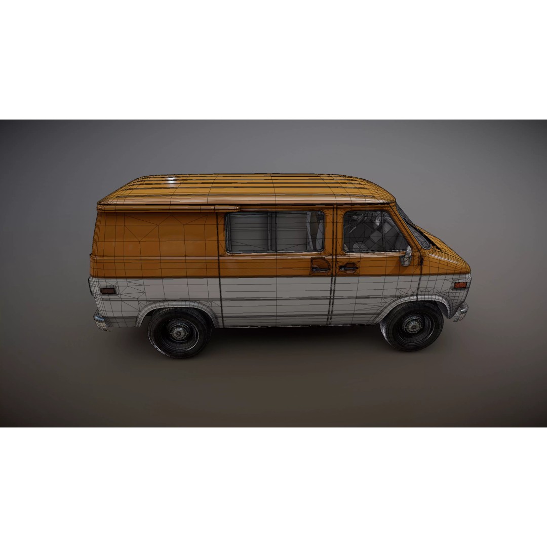 70s Industrial Short Van 3D Model – Low Poly Game Ready Asset, FBX - View 30