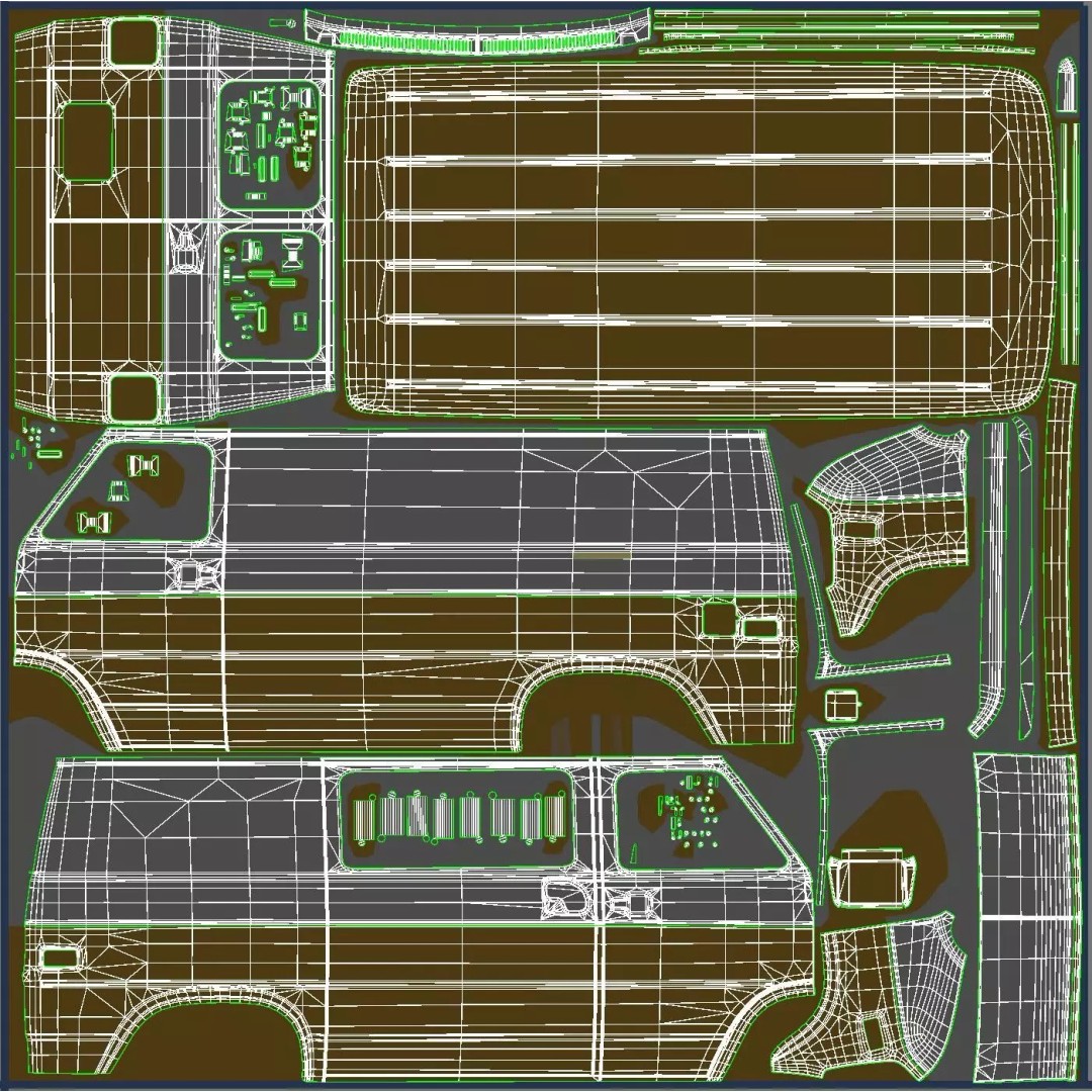 70s Industrial Short Van 3D Model – Low Poly Game Ready Asset, FBX - View 45