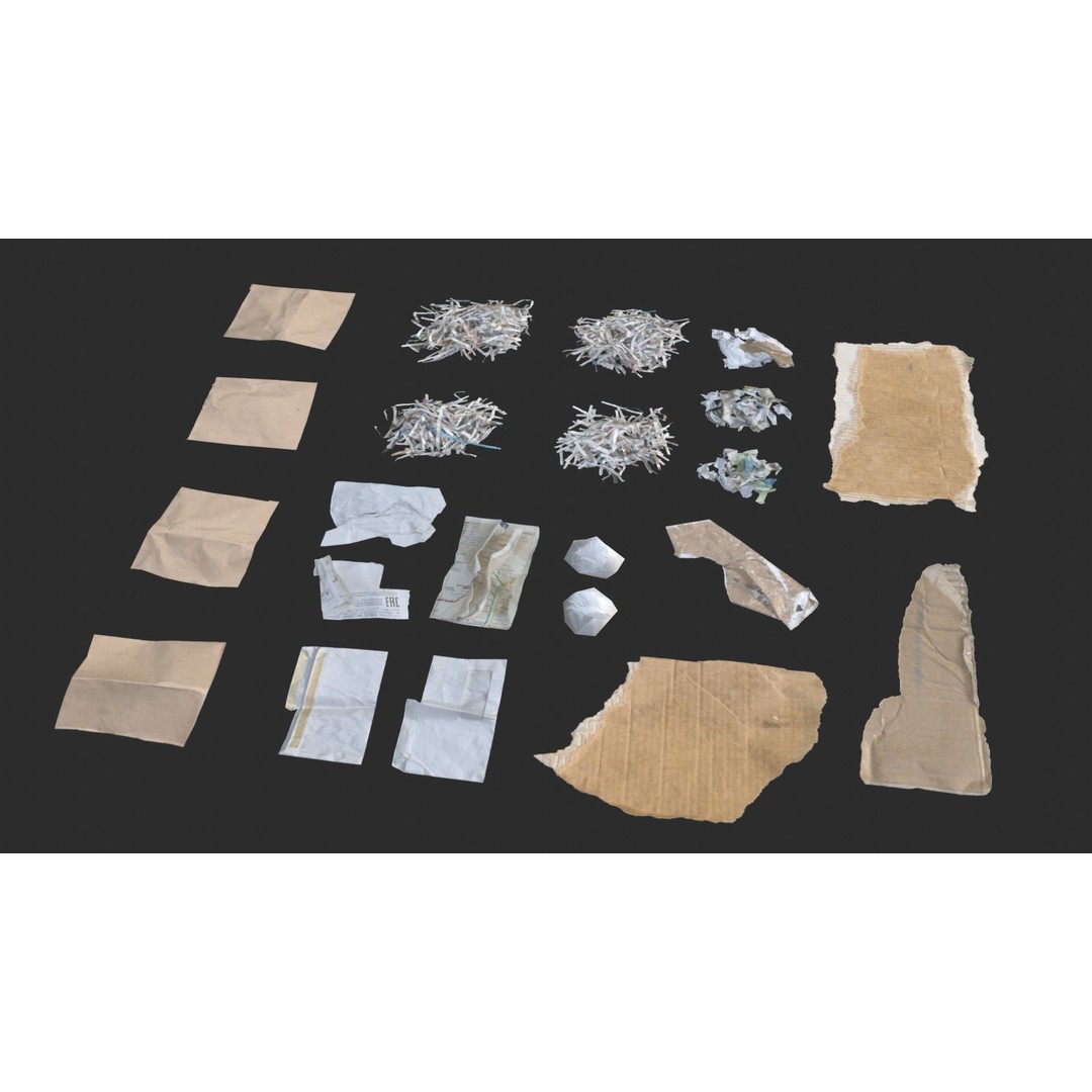 Paper Debris 3D Model – Low Poly Game Asset, PBR Ready, FBX - View 10