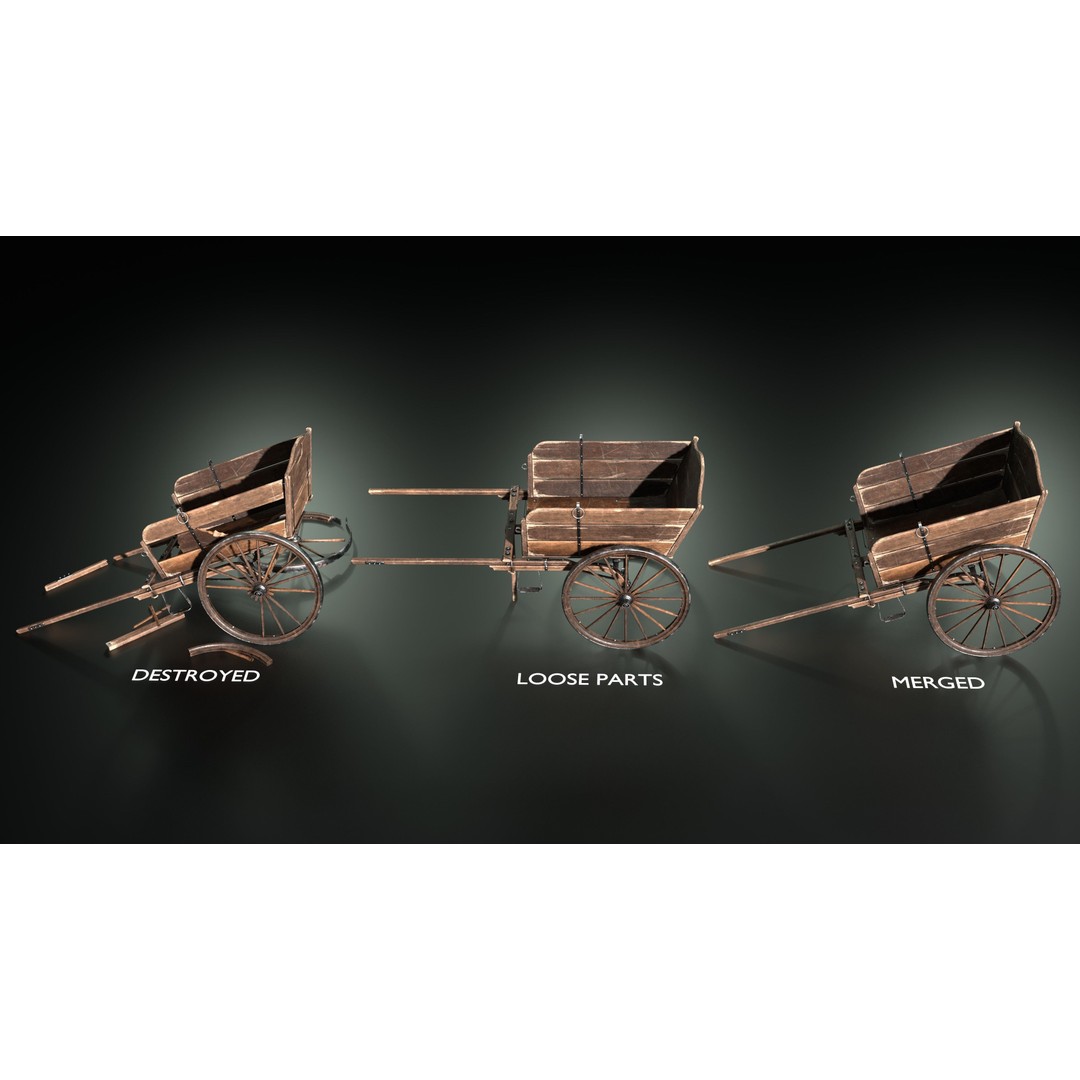 Wooden Cart 3D Model – Low Poly Game Asset with PBR Textures - View 4