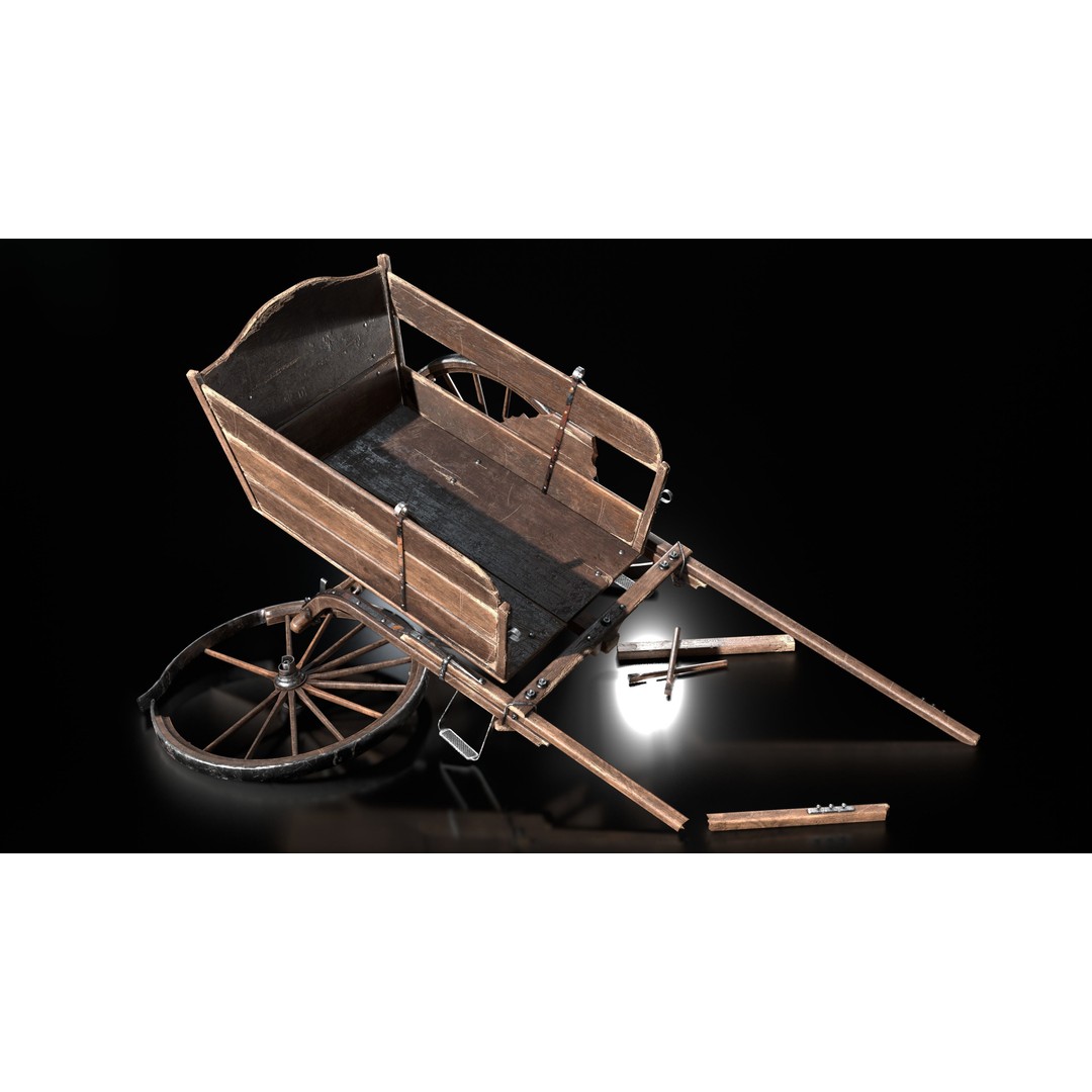 Wooden Cart 3D Model – Low Poly Game Asset with PBR Textures - View 5