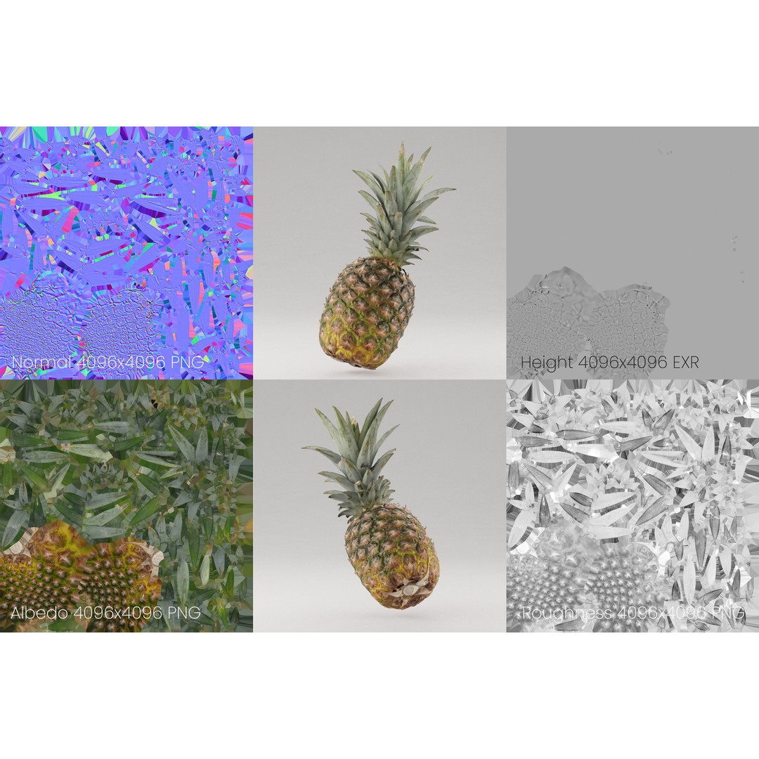 Pineapple 3D Model – Realistic Photogrammetry Asset, PBR Textures