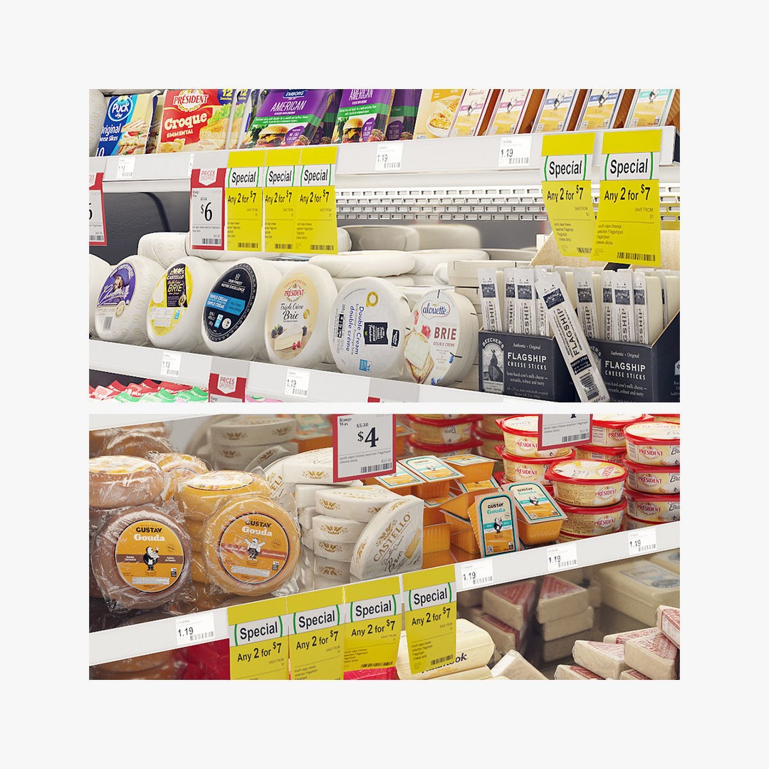Cheese Product Display 3D Model – Realistic Dairy Fridge, FBX - View 4