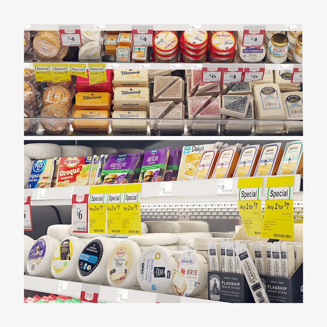 Cheese Product Display 3D Model – Realistic Dairy Fridge, FBX - View 5