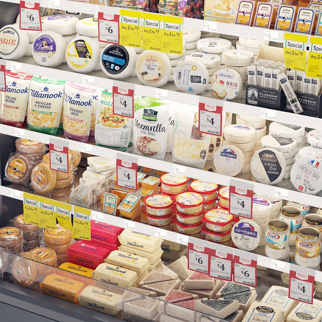 Cheese Product Display 3D Model – Realistic Dairy Fridge, FBX - View 6