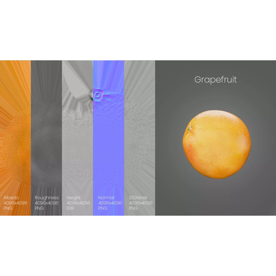 Realistic Grapefruit 3D Model – Photogrammetry Asset, PBR Textures, FBX, OBJ