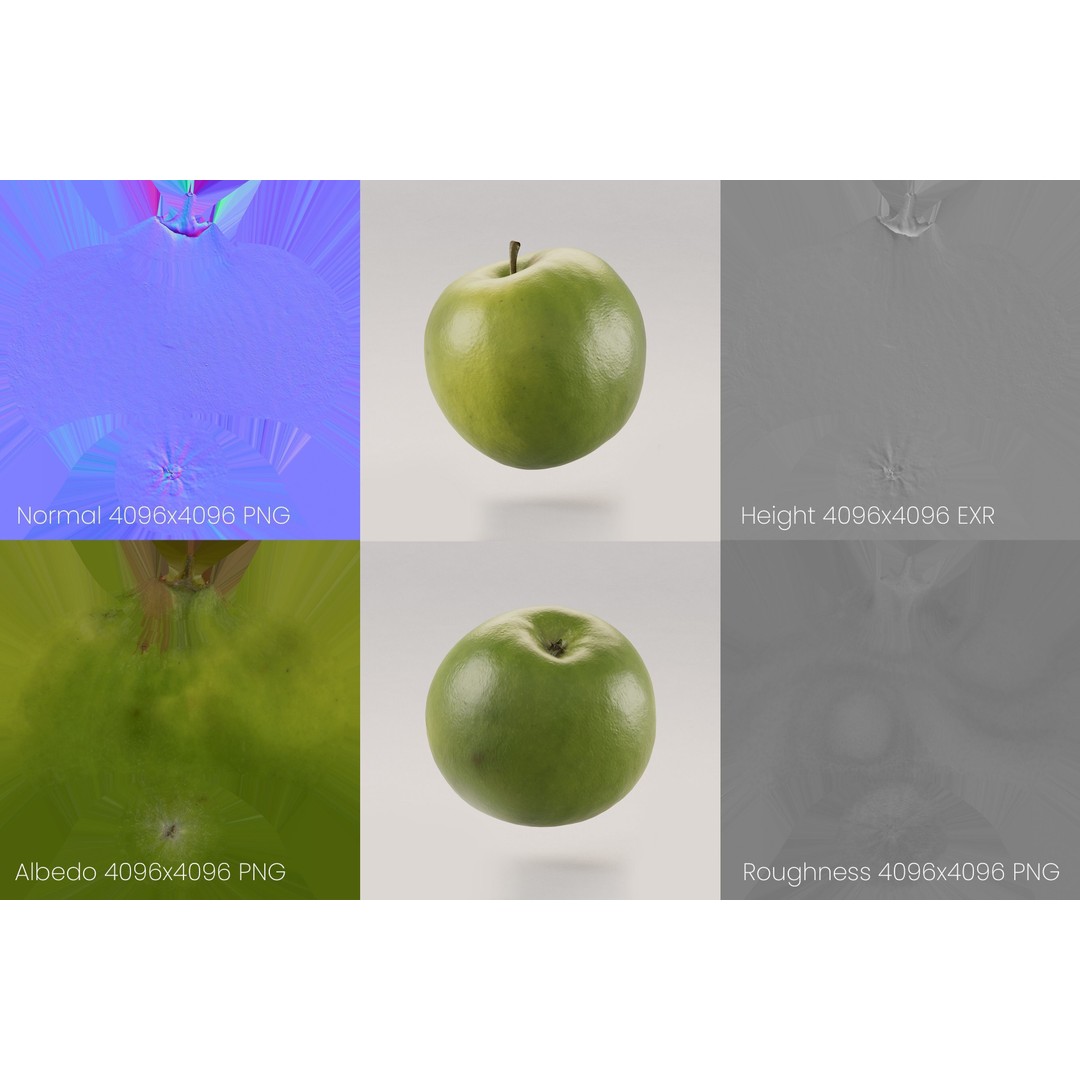 Green Apple 3D Model – Low Poly Photogrammetry Asset, OBJ, FBX