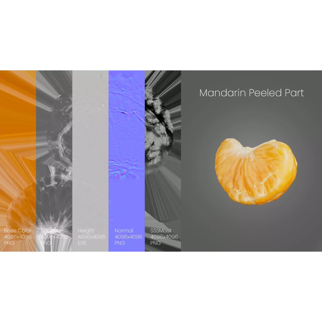 Mandarin Wedge Piece 3D Model – Photorealistic Food Asset, FBX, OBJ