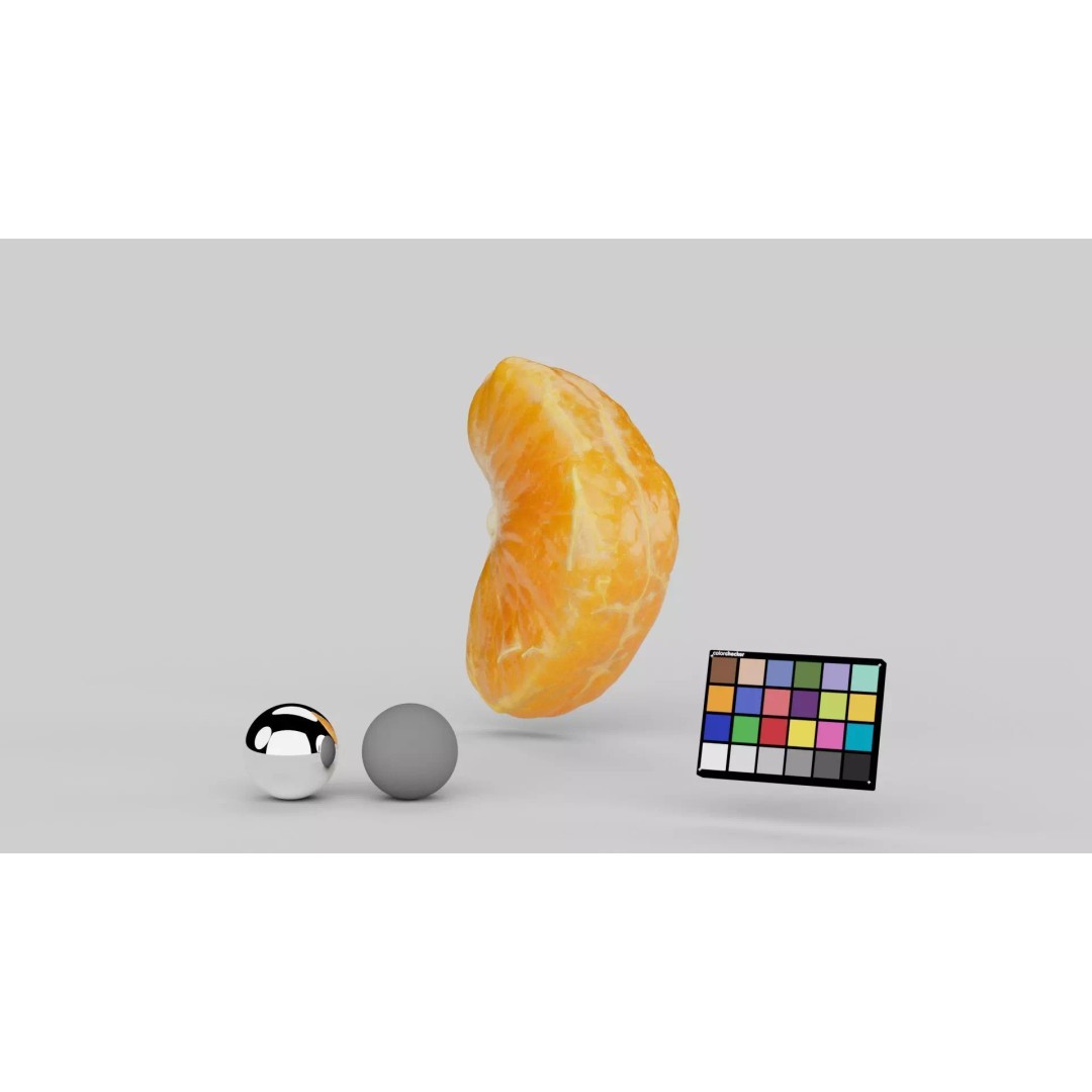 Mandarin Wedge Piece 3D Model – Photorealistic Food Asset, FBX, OBJ - View 4