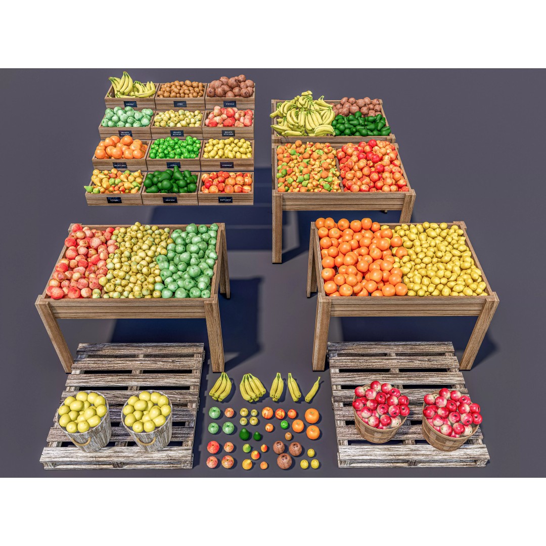 Fruits and Vegetables Supermarket 3D Model – Realistic Grocery Asset, FBX, OBJ - View 2