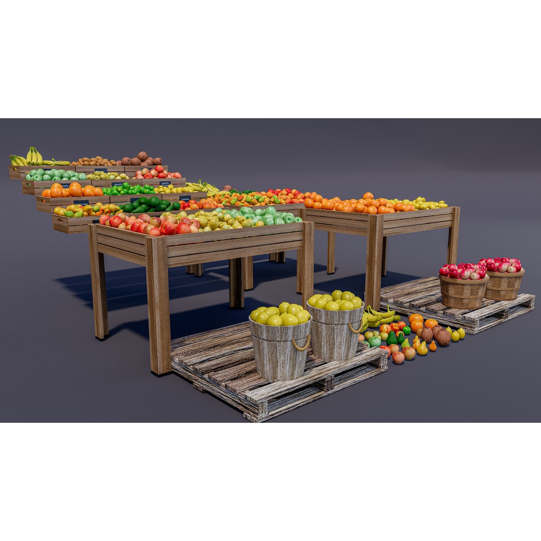 Fruits and Vegetables Supermarket 3D Model – Realistic Grocery Asset, FBX, OBJ - View 3
