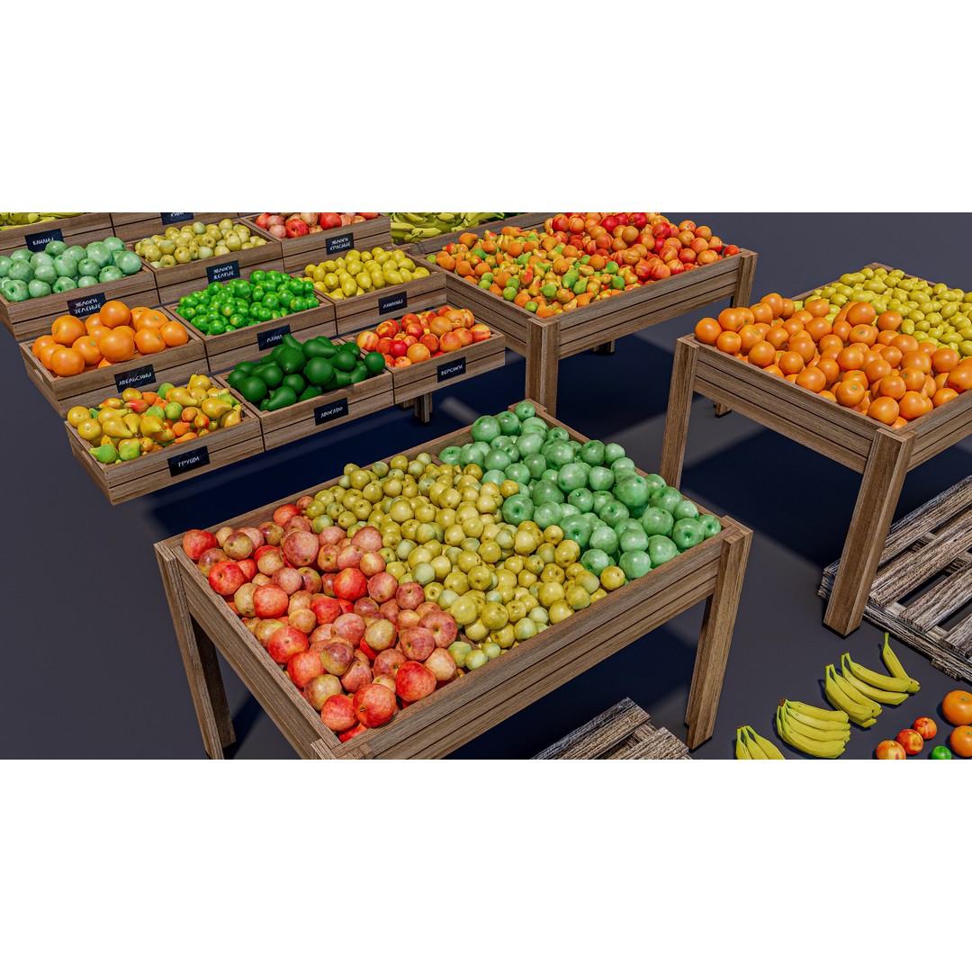 Fruits and Vegetables Supermarket 3D Model – Realistic Grocery Asset, FBX, OBJ - View 4