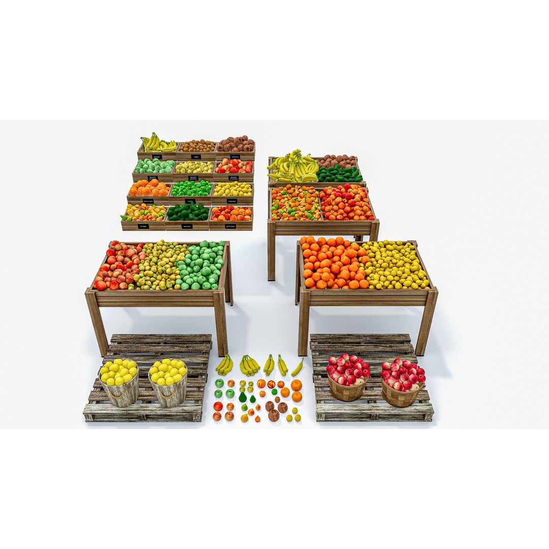 Fruits and Vegetables Supermarket 3D Model – Realistic Grocery Asset, FBX, OBJ - View 7