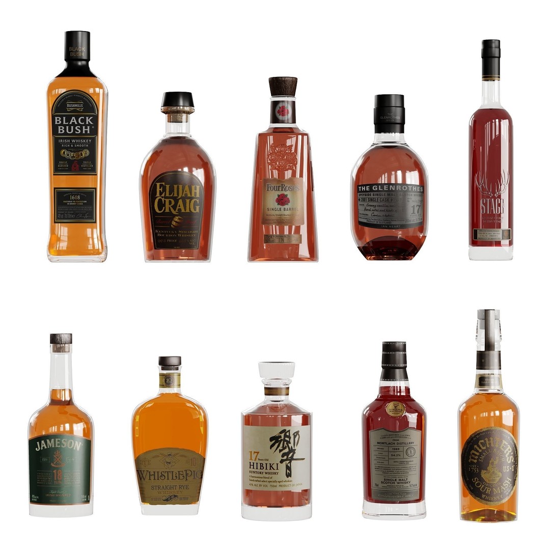 Alcohol Bottles 3D Model – Low Poly Collection of 40 Varieties, FBX - View 5