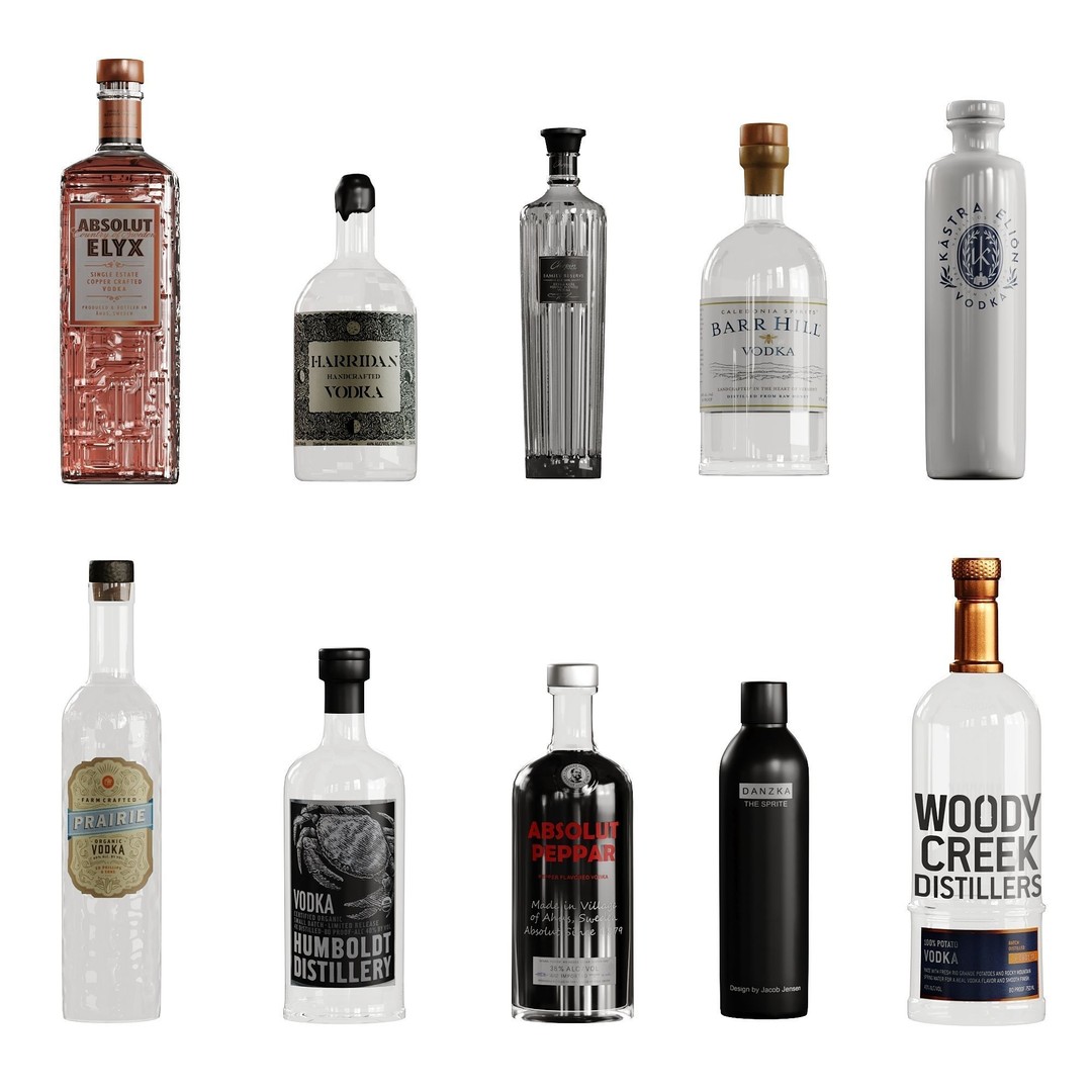 Alcohol Bottles 3D Model – Low Poly Collection of 40 Varieties, FBX - View 6