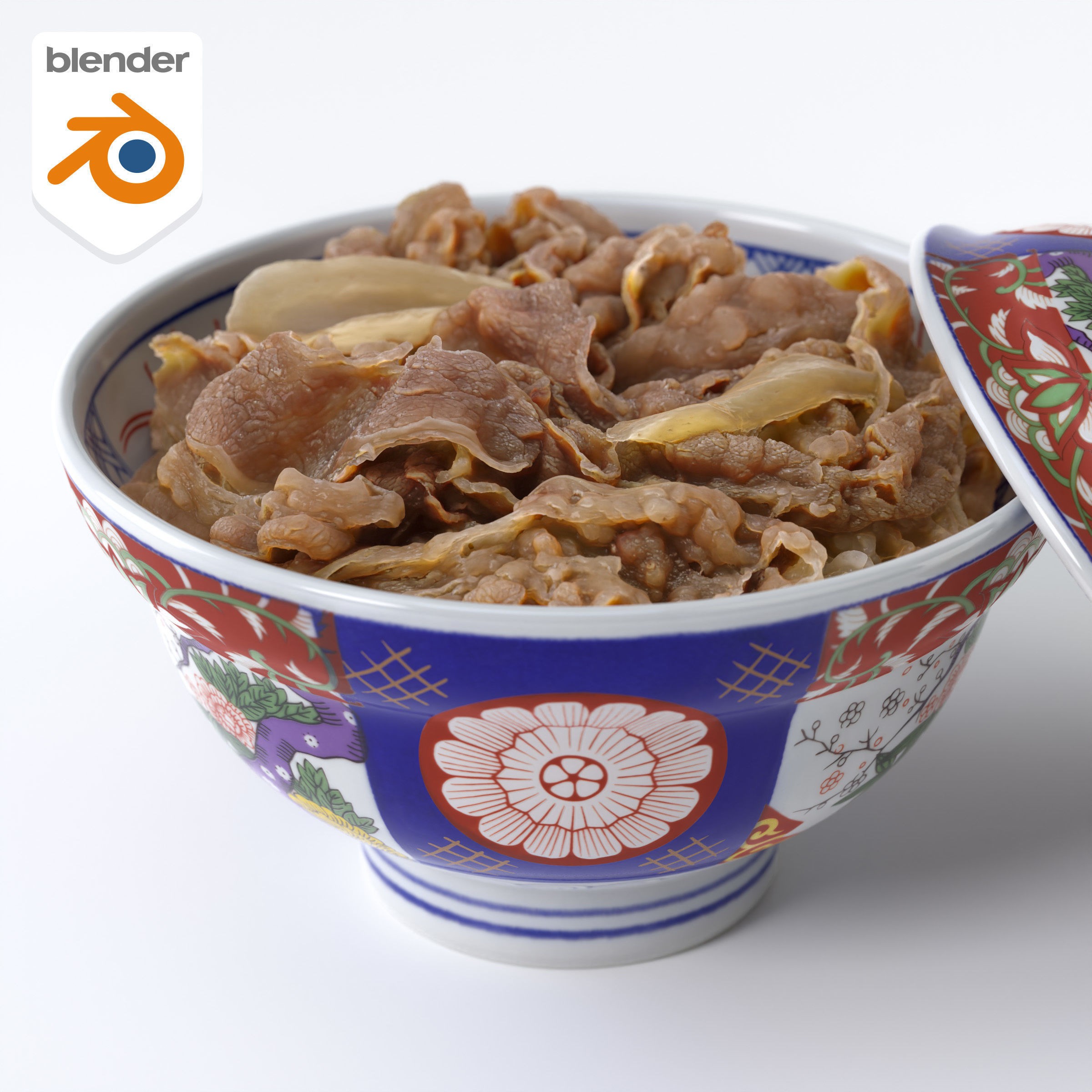 Gyudon and Donburi Bowl - Low-Poly Game-Ready 3D Model - View 10