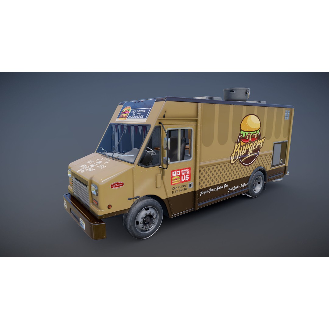 Freightlier Food Truck 3D Model – Low Poly Game Asset, FBX, PBR - View 17