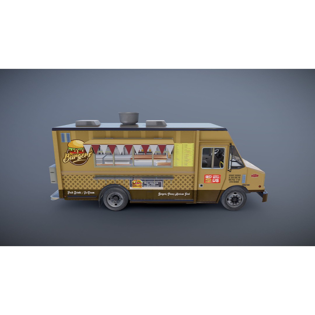 Freightlier Food Truck 3D Model – Low Poly Game Asset, FBX, PBR - View 20