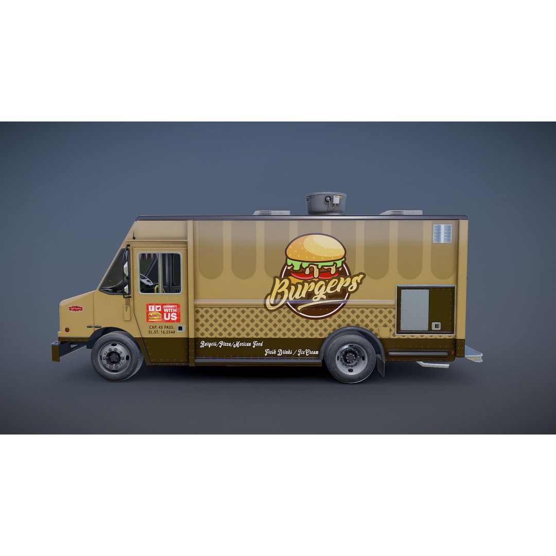 Freightlier Food Truck 3D Model – Low Poly Game Asset, FBX, PBR - View 22