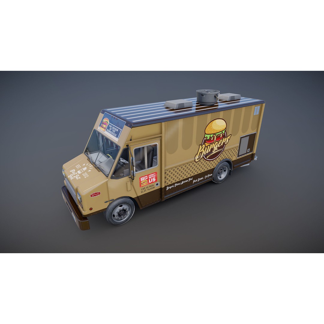 Freightlier Food Truck 3D Model – Low Poly Game Asset, FBX, PBR - View 24
