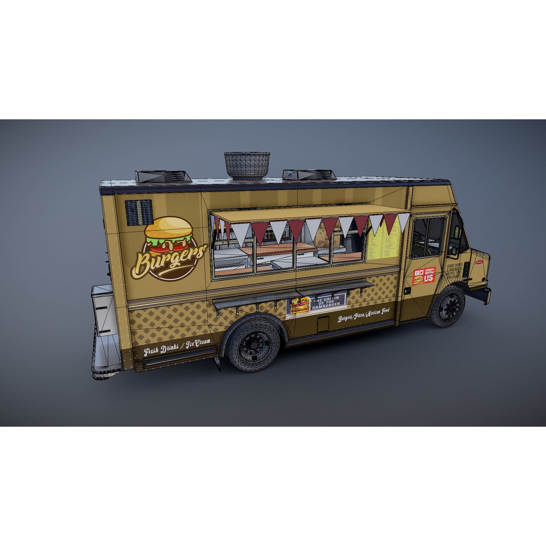 Freightlier Food Truck 3D Model – Low Poly Game Asset, FBX, PBR - View 25