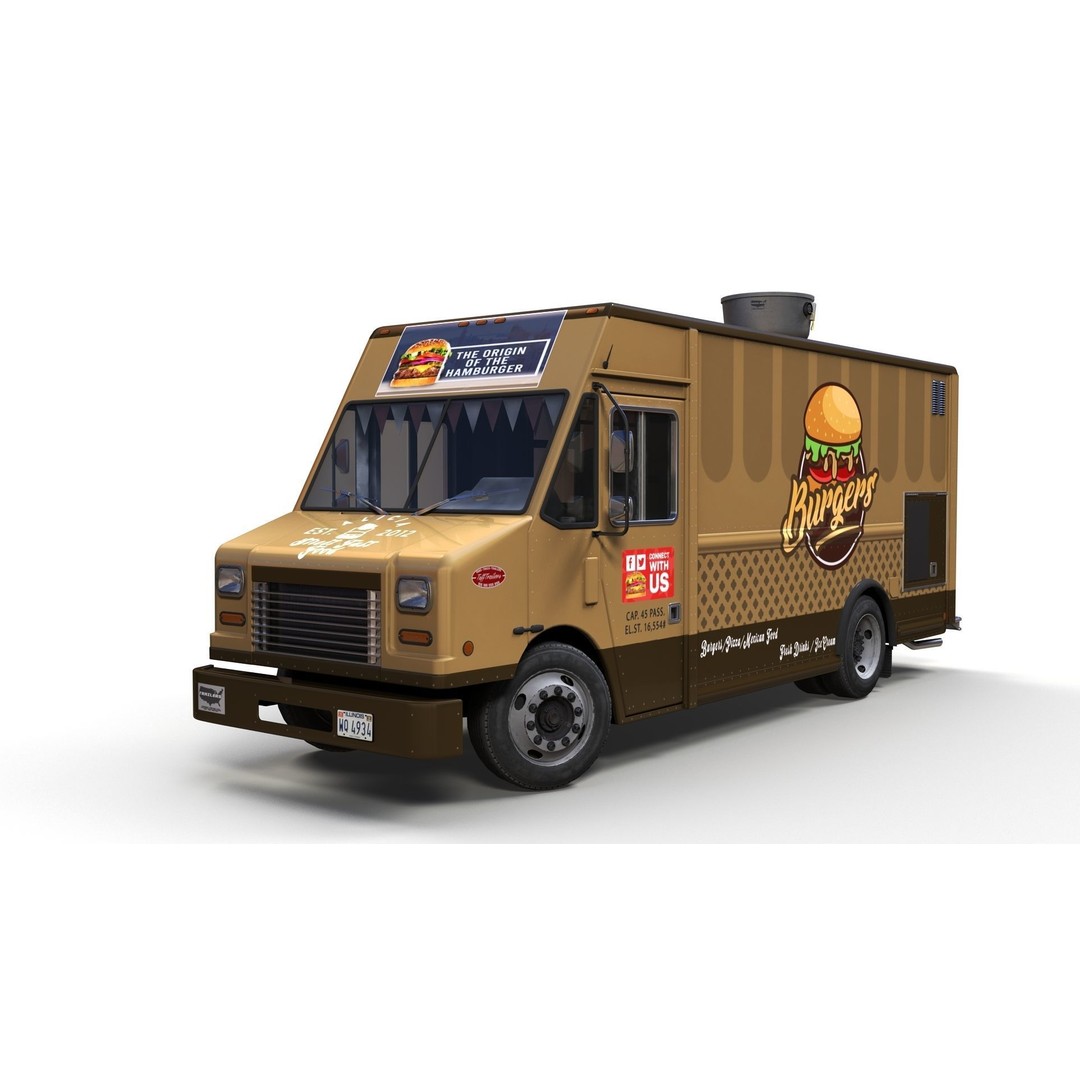 Freightlier Food Truck 3D Model – Low Poly Game Asset, FBX, PBR - View 3