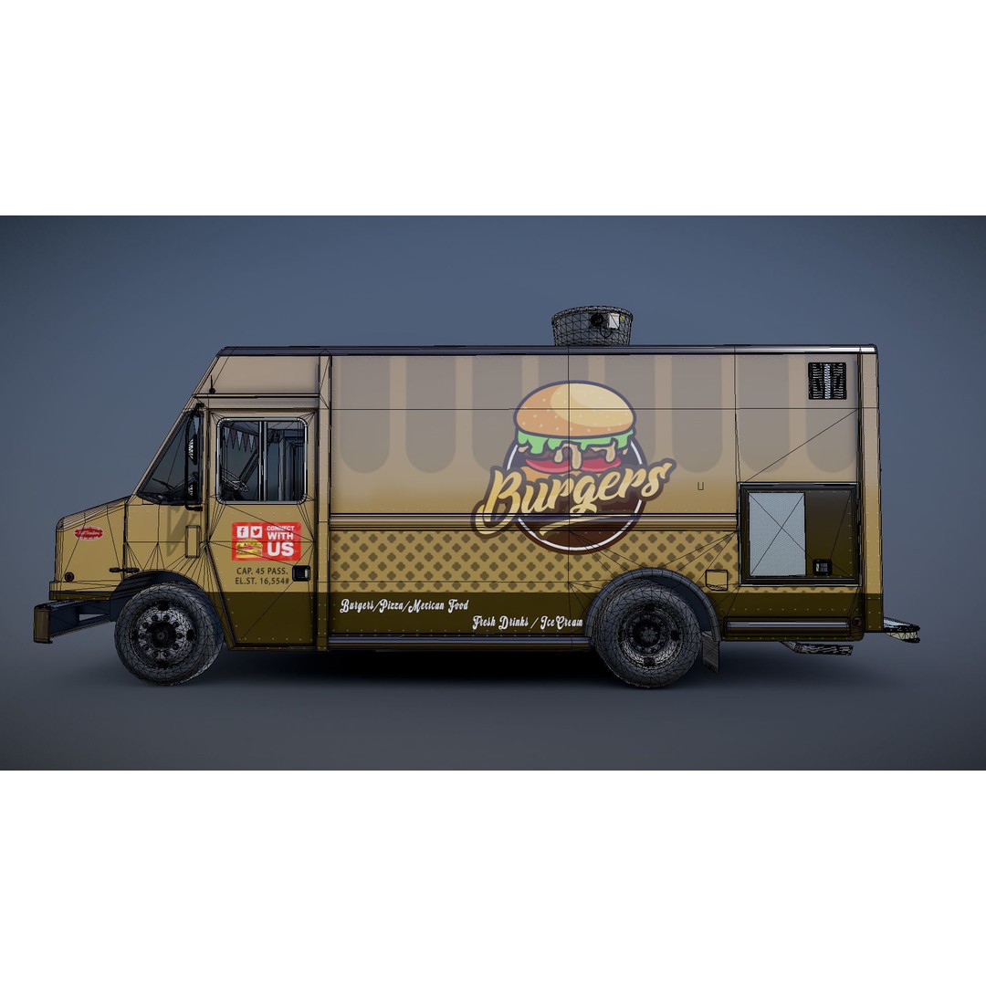 Freightlier Food Truck 3D Model – Low Poly Game Asset, FBX, PBR - View 30