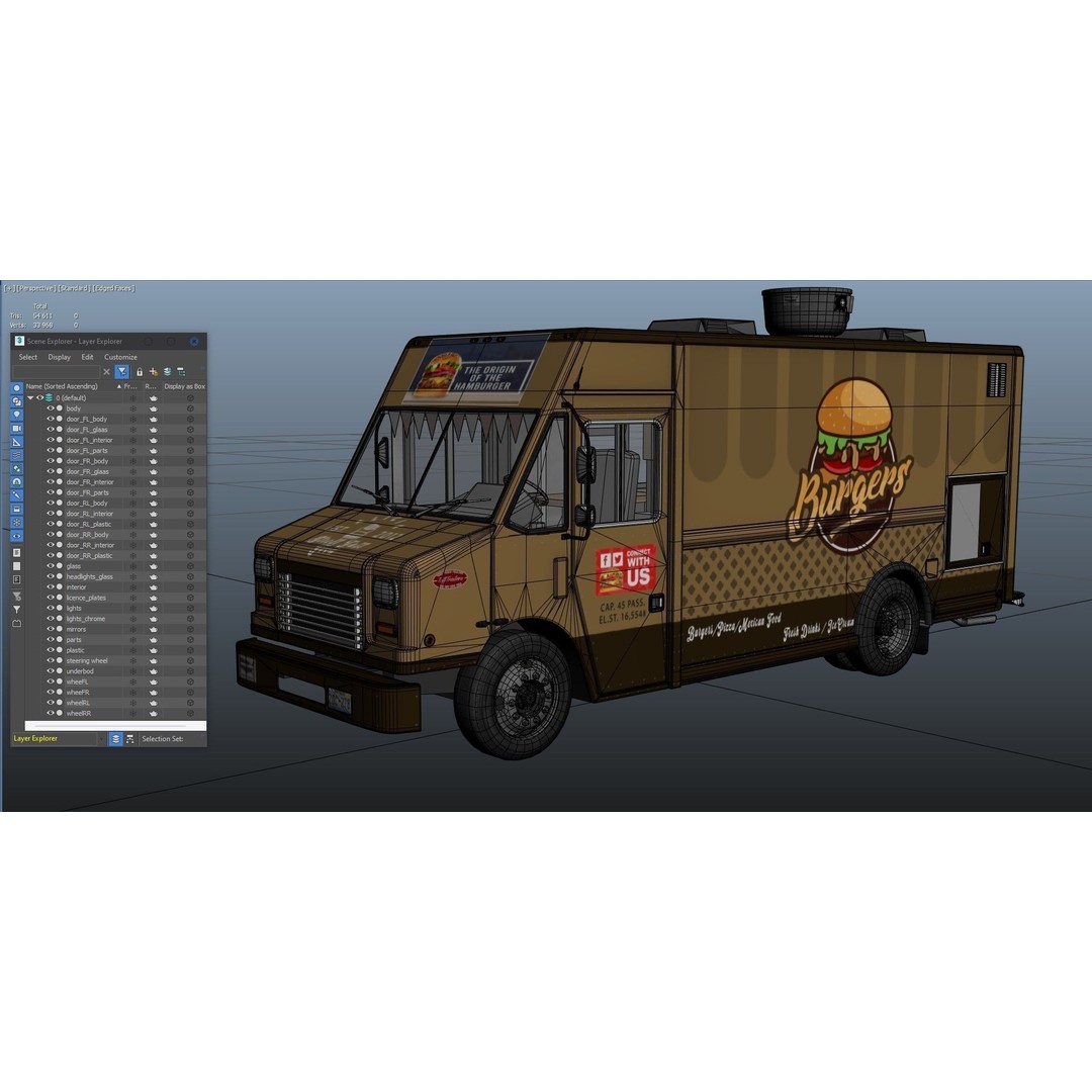 Freightlier Food Truck 3D Model – Low Poly Game Asset, FBX, PBR - View 33
