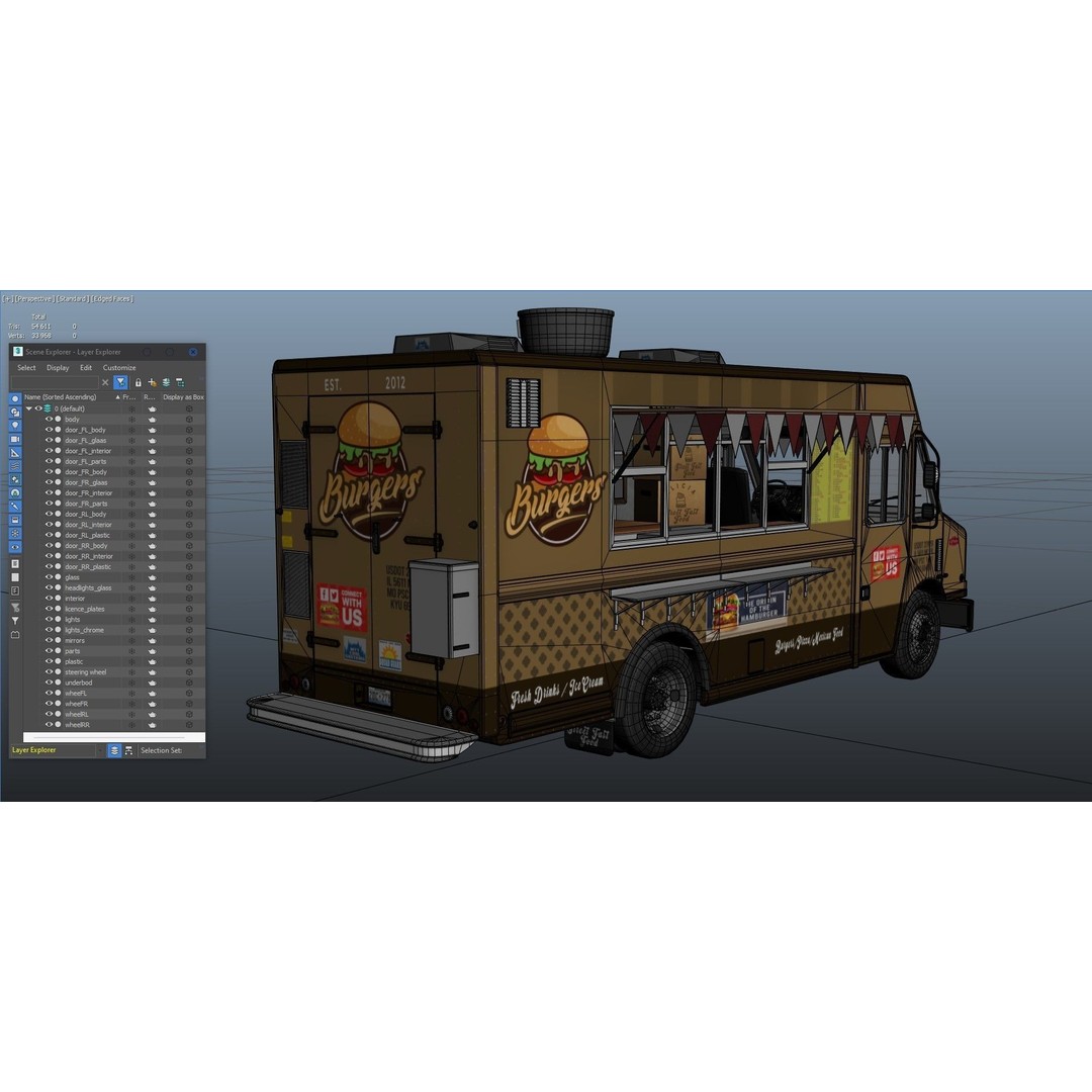 Freightlier Food Truck 3D Model – Low Poly Game Asset, FBX, PBR - View 34