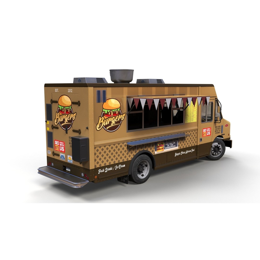 Freightlier Food Truck 3D Model – Low Poly Game Asset, FBX, PBR - View 4