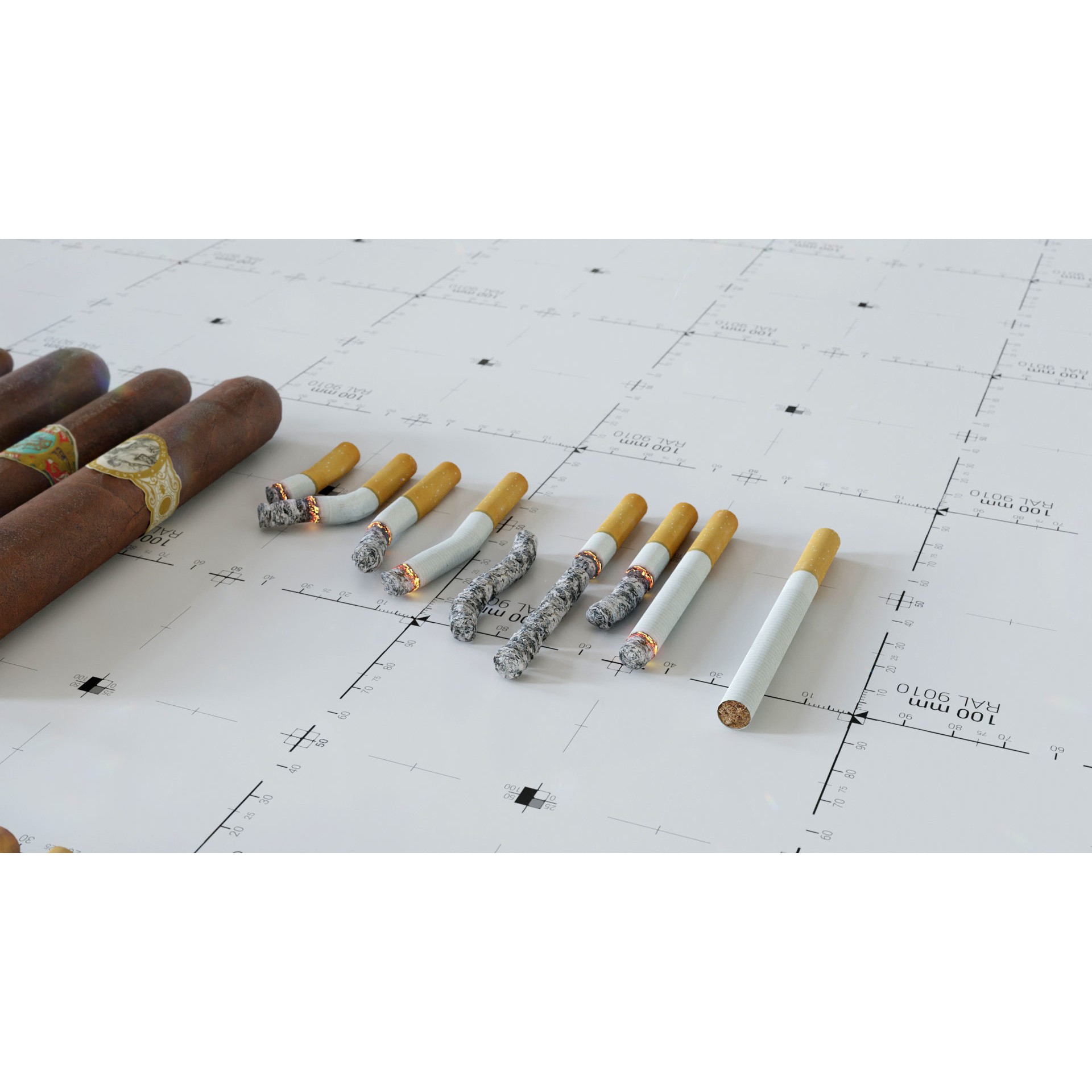 Cigars, Cigarettes, Joints & Ashtrays - Low-Poly Game-Ready 3D Model - View 10