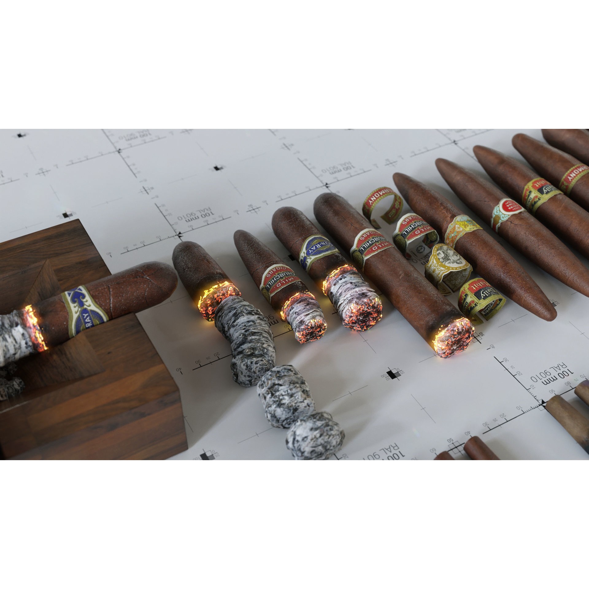 Cigars, Cigarettes, Joints & Ashtrays - Low-Poly Game-Ready 3D Model - View 11