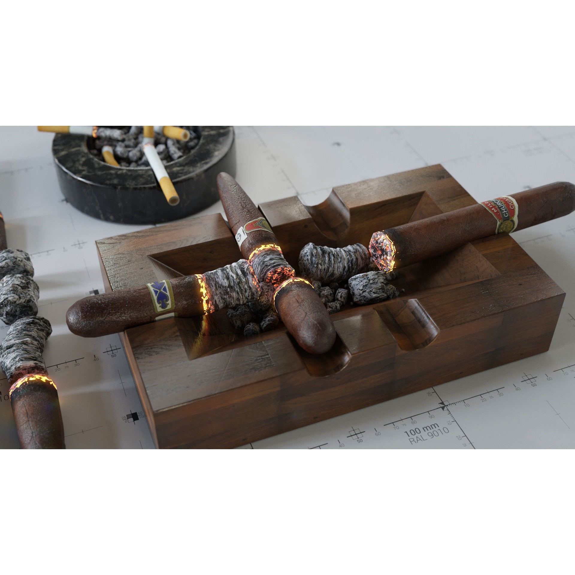Cigars, Cigarettes, Joints & Ashtrays - Low-Poly Game-Ready 3D Model - View 14