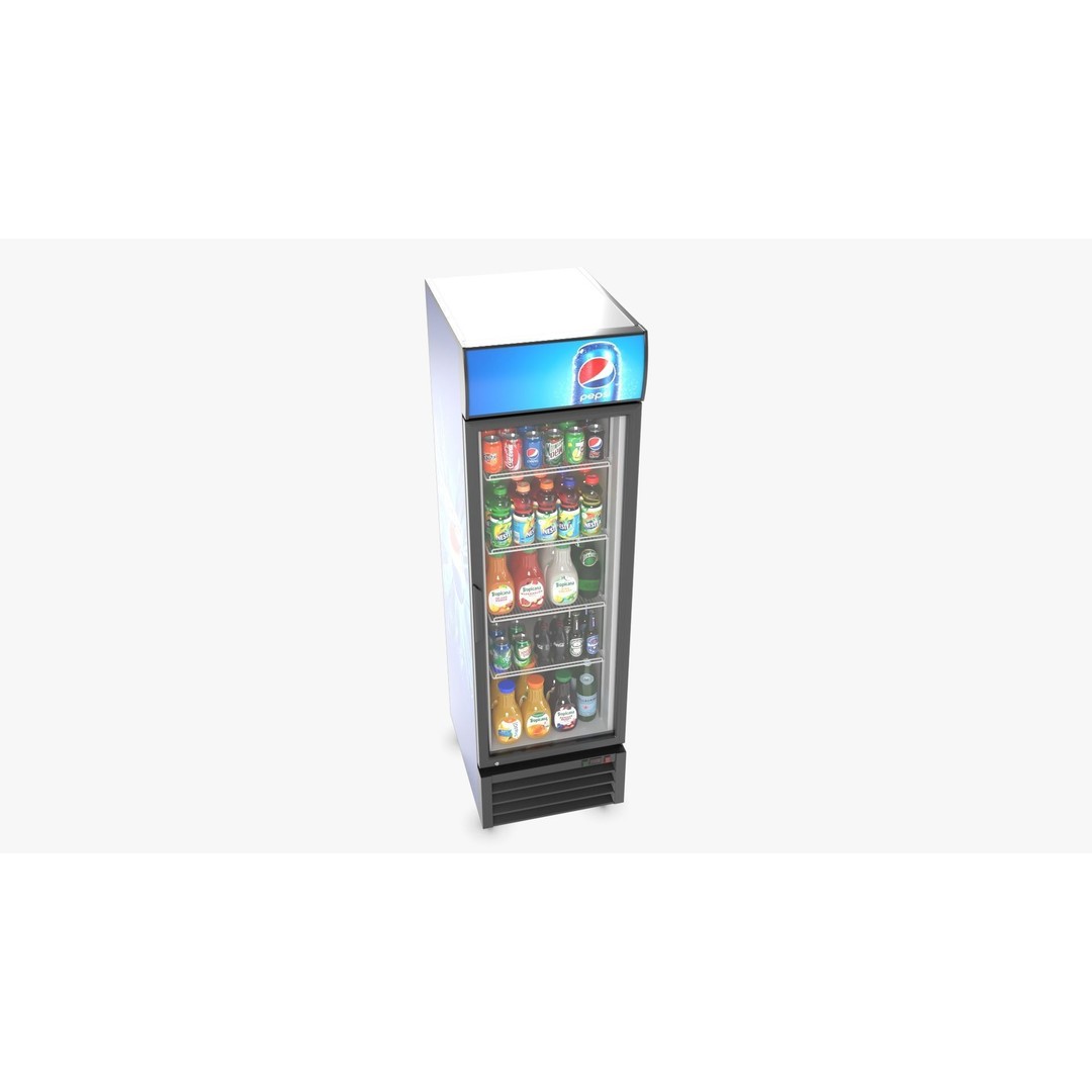 Display Fridge 3D Model – Low Poly PBR Grocery Display with Beverages - View 10