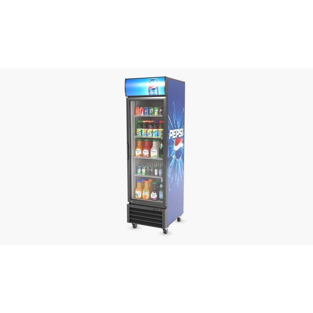 Display Fridge 3D Model – Low Poly PBR Grocery Display with Beverages - View 3