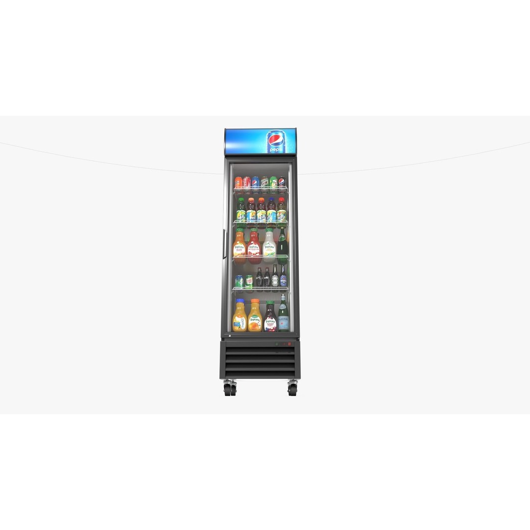 Display Fridge 3D Model – Low Poly PBR Grocery Display with Beverages - View 9