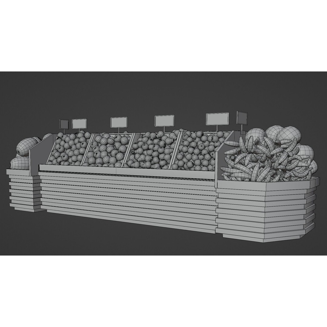 Fruit Showcase 3D Model – High Detail Supermarket Display, PBR