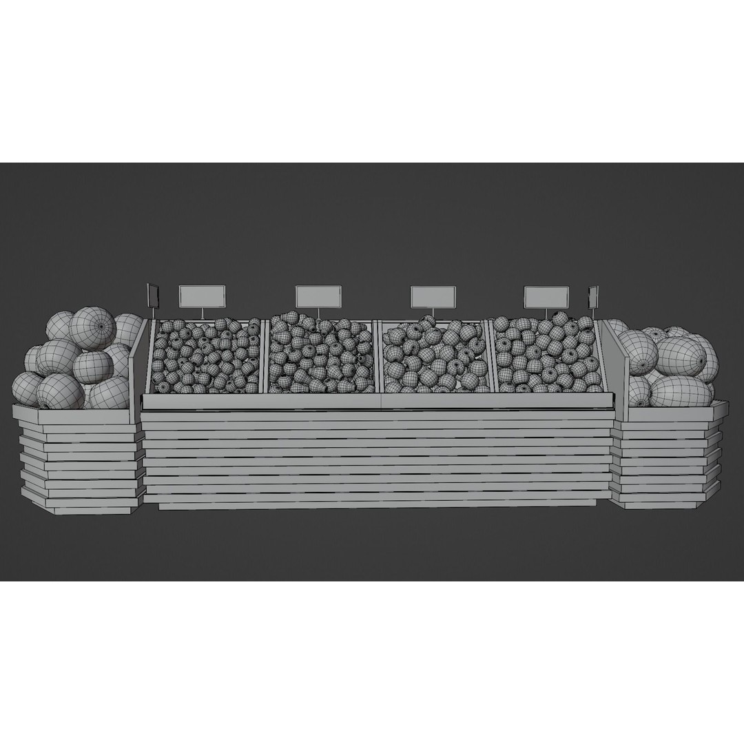 Fruit Showcase 3D Model – High Detail Supermarket Display, PBR - View 10