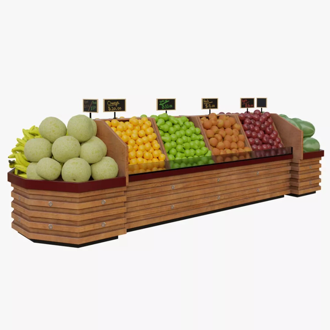 Fruit Showcase 3D Model – High Detail Supermarket Display, PBR - View 2