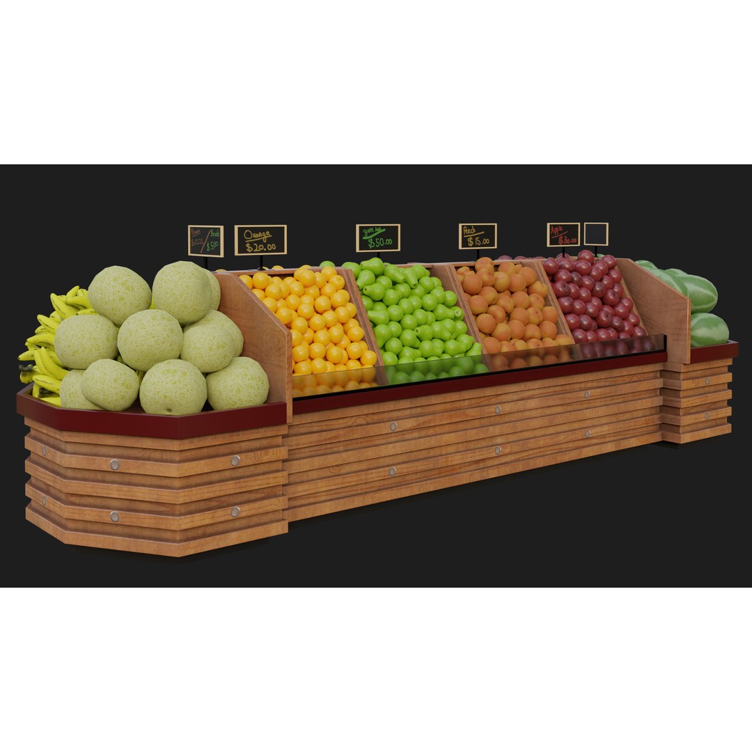 Fruit Showcase 3D Model – High Detail Supermarket Display, PBR - View 3