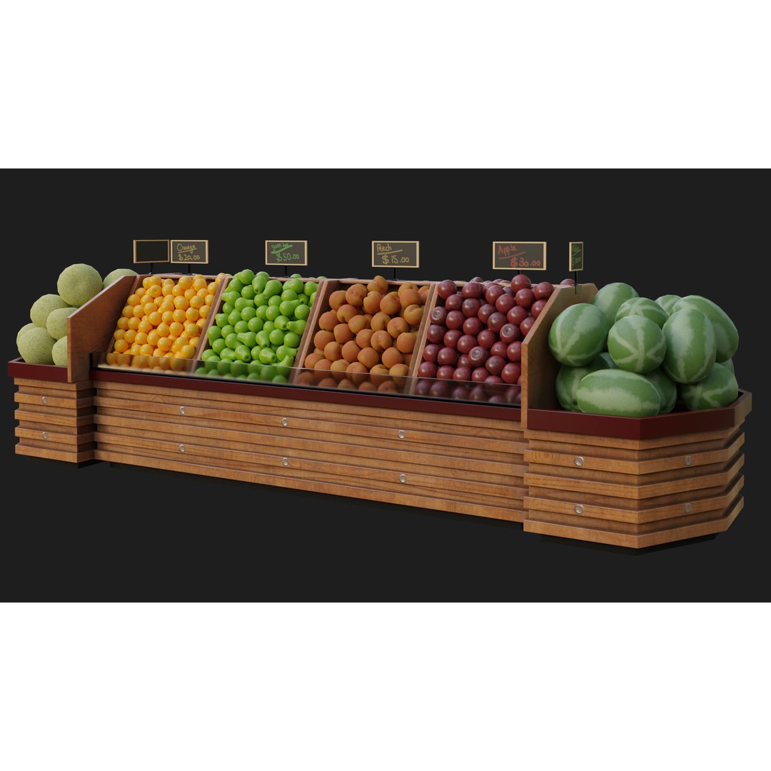 Fruit Showcase 3D Model – High Detail Supermarket Display, PBR - View 4