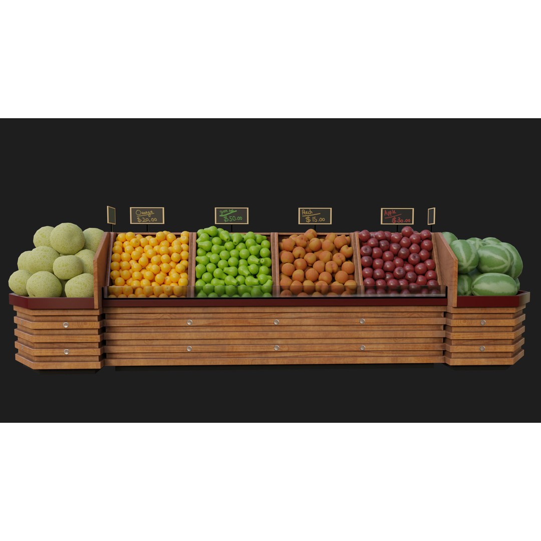 Fruit Showcase 3D Model – High Detail Supermarket Display, PBR - View 5