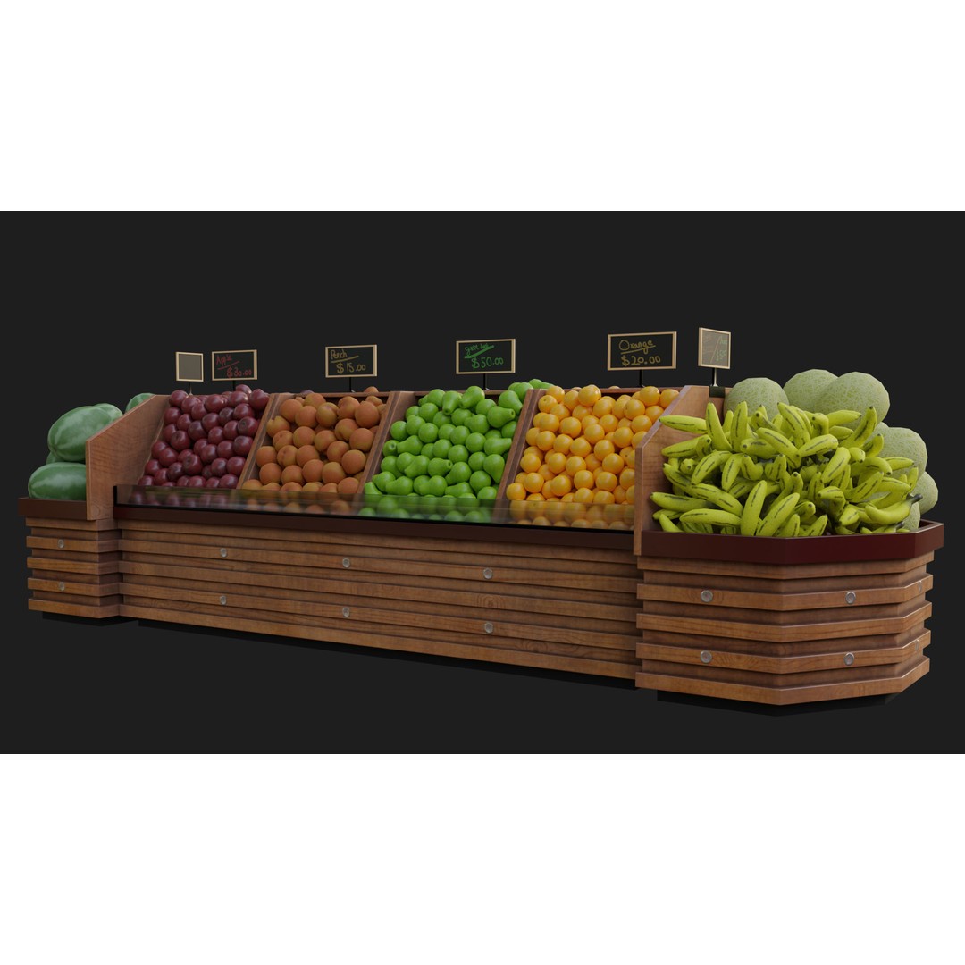 Fruit Showcase 3D Model – High Detail Supermarket Display, PBR - View 6