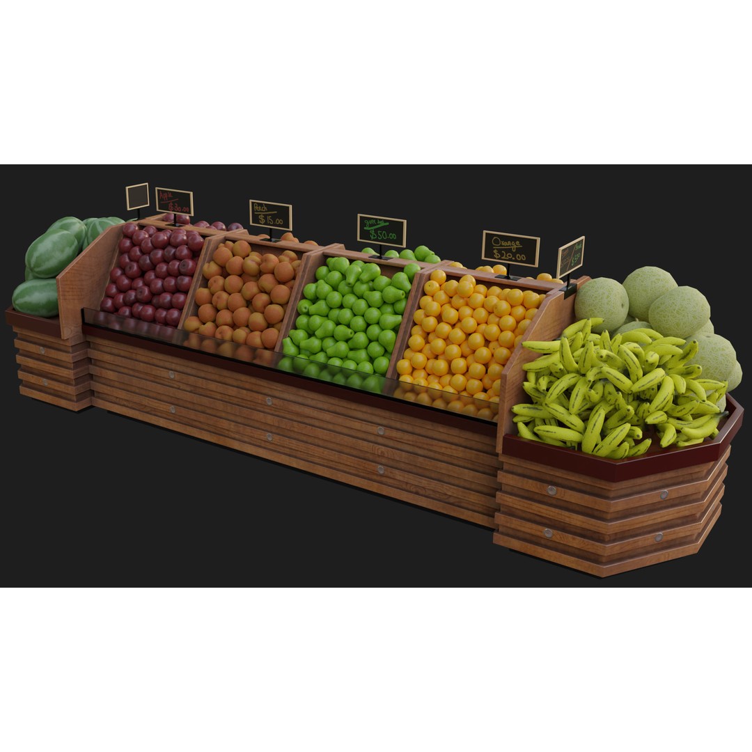 Fruit Showcase 3D Model – High Detail Supermarket Display, PBR - View 7