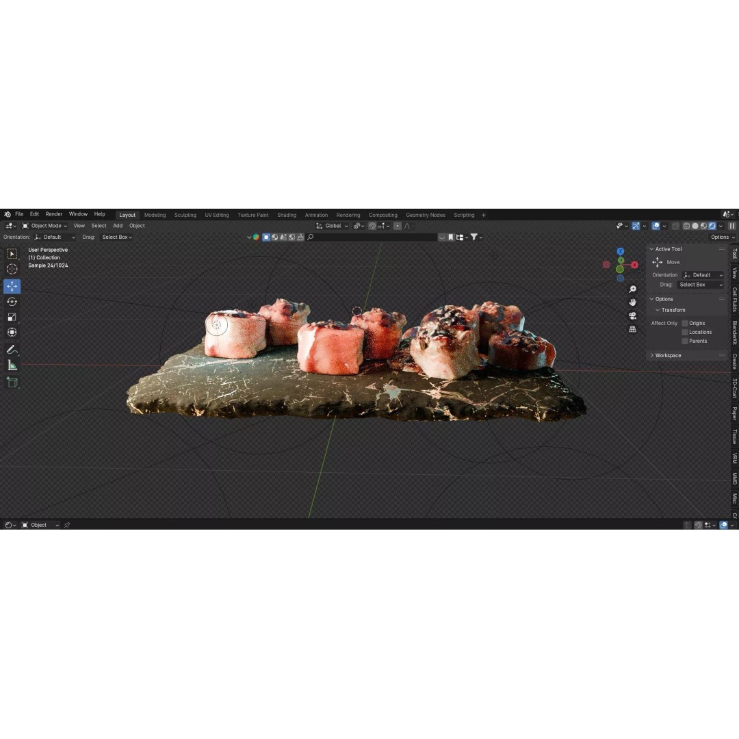 Sushi Salmon Roll 3D Model – Low Poly PBR Asset, FBX, Blender - View 2