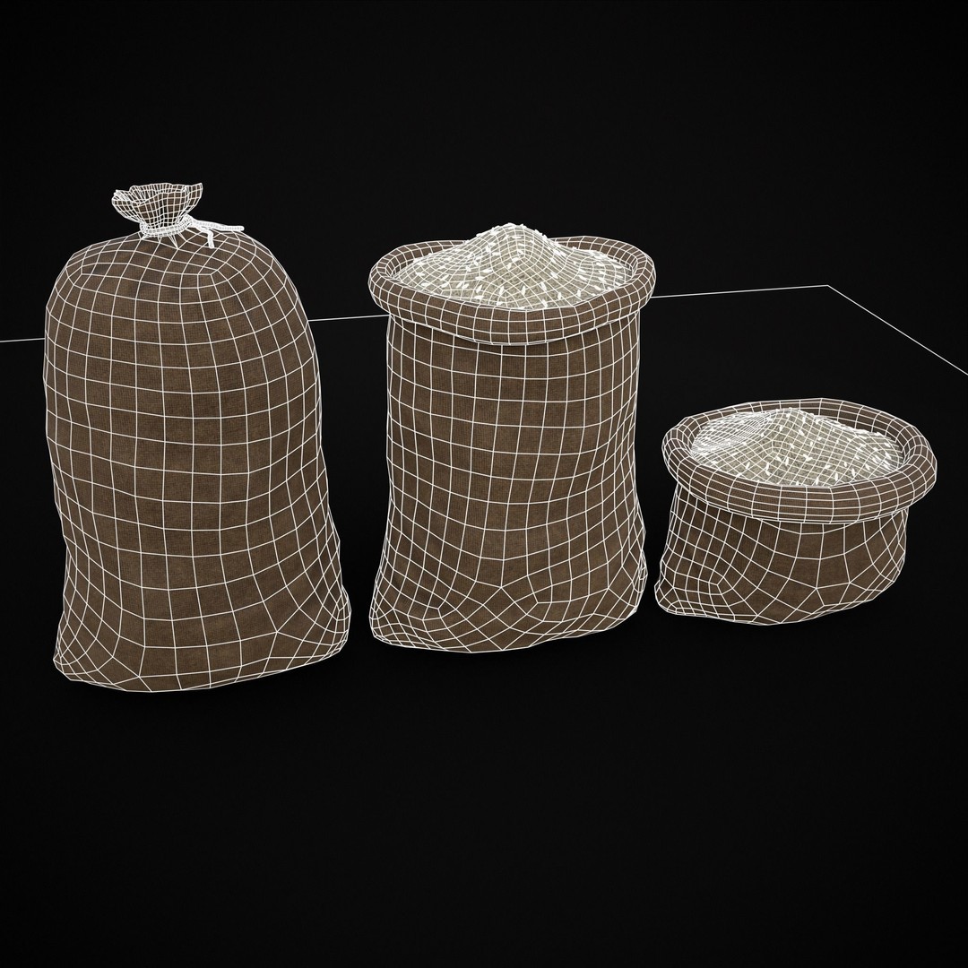 Burlap Sacks of Rice 3D Model – Low Poly PBR Game Asset, FBX, OBJ
