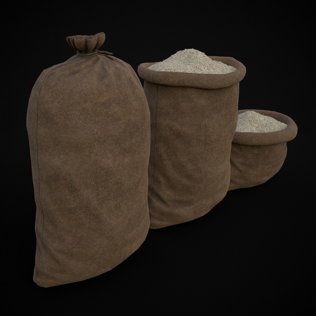 Burlap Sacks of Rice 3D Model – Low Poly PBR Game Asset, FBX, OBJ - View 10