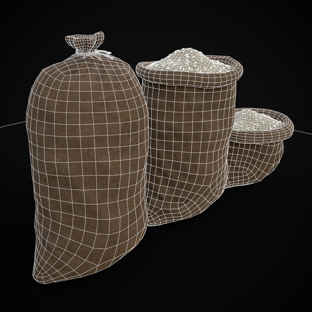 Burlap Sacks of Rice 3D Model – Low Poly PBR Game Asset, FBX, OBJ - View 11
