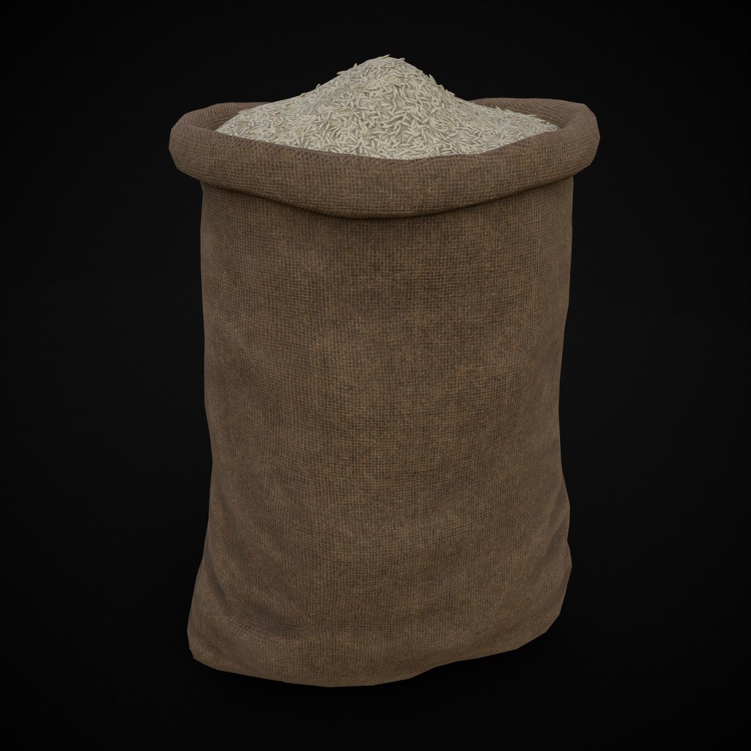 Burlap Sacks of Rice 3D Model – Low Poly PBR Game Asset, FBX, OBJ - View 14